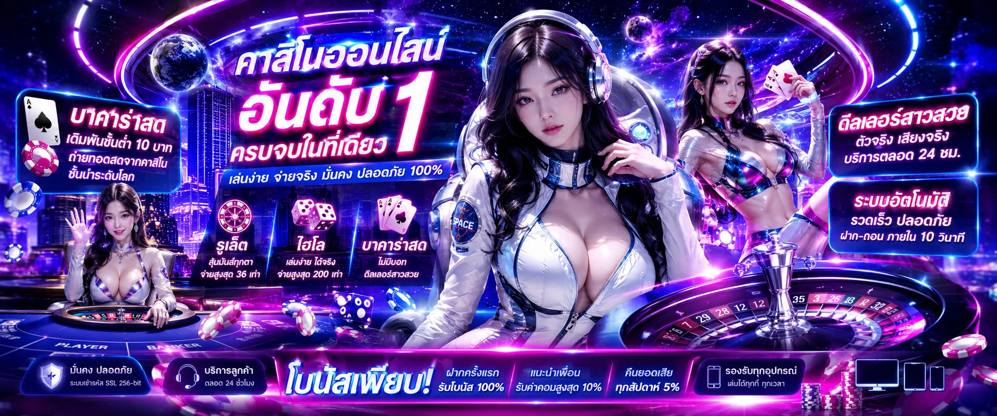 แบนเนอร์คาสิโนออนไลน์สดบาคาร่าและรูเล็ต